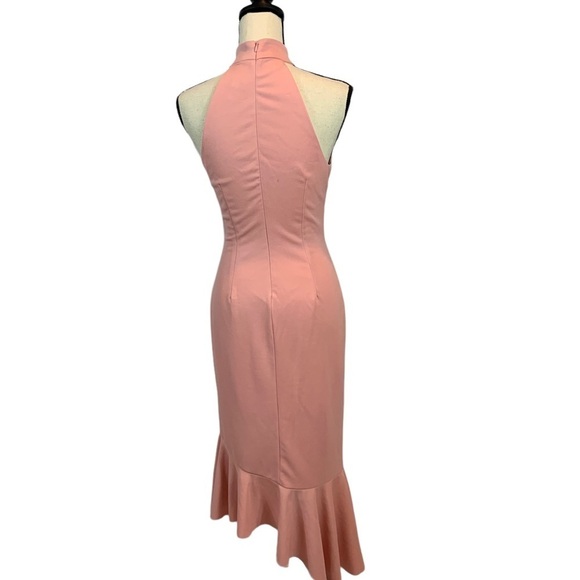 The Fashionpoet Sleeveless High Neck Collar High Low Ruffle Hem Midi Dress - M - Picture 3 of 8